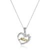 SS Two-Tone Mom Heart with CZ Pendant Necklace